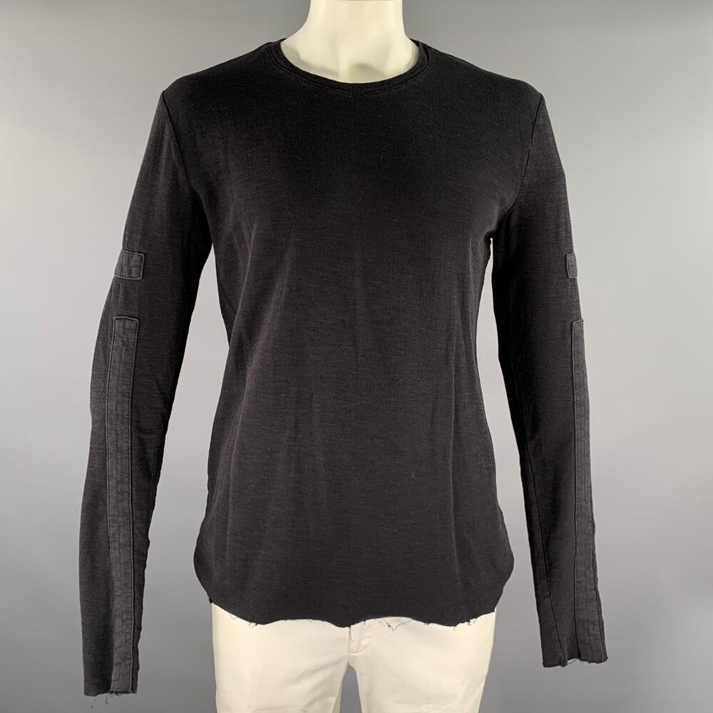 THOM KROM Size L Black Patchwork Cotton Crew-Neck Pullover